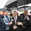 Europoseł Grzegorz Braun (C) podczas odsłonięcia w Jedwabnem alei pamięci z 8 głazami i tablicami, k