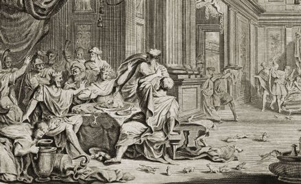 Plaga żab na ilustracji do Starego i Nowego Testamentu (wydanie z Amsterdamu, 1700 r.)