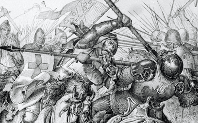 Niemiecka rycina z XIX wieku ukazująca bitwę pod Grunwaldem