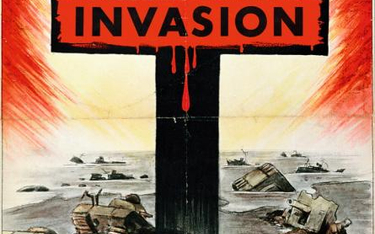 „Inwazja – cmentarz aliantów”, niemiecki plakat propagandowy kolportowany po alianckim rajdzie na Di