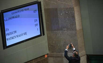 Wyniki głosowania na sali plenarnej Sejmu w Warszawie