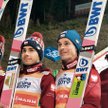 Dekoracja po drużynowym konkursie skoków w Wiśle. Od lewej: Dawid Kubacki, Jakub Wolny, Piotr Żyła i