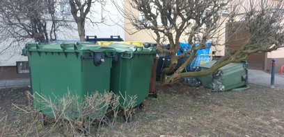 Ponadliczbowe pojemniki na śmieci stoją często na trawnikach