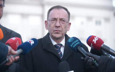 Mariusz Kamiński przed Pałacem Prezydenckim, 9 stycznia