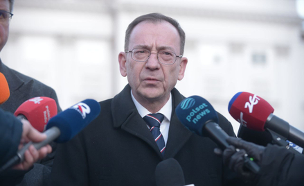 Mariusz Kamiński przed Pałacem Prezydenckim, 9 stycznia