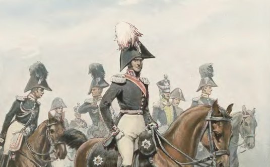 Generał armii Królestwa Polskiego w otoczeniu sztabu. Rys. B. Gembarzewski