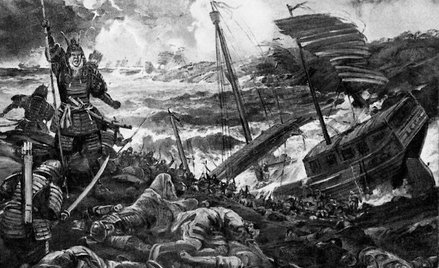 Klęska floty Kubiłaj Chana podczas inwazji na wyspy japońskie w 1281 roku, według H.M. Burtona