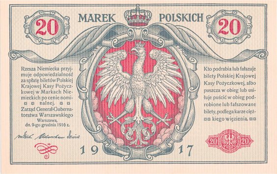 20 marek polskich wyceniono  na 1 tys. zł.