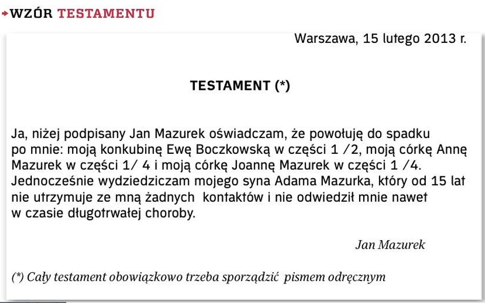 Wzór testamentu