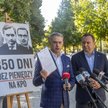 Posłowie Lewicy Krzysztof Gawkowski i Tomasz Trela na konferencji prasowej ws. KPO przed KPRM