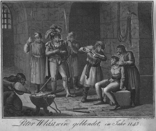 Scena oślepienia Piotra Własta. Miedzioryt Gottlieba Boettgera z 1808 r.