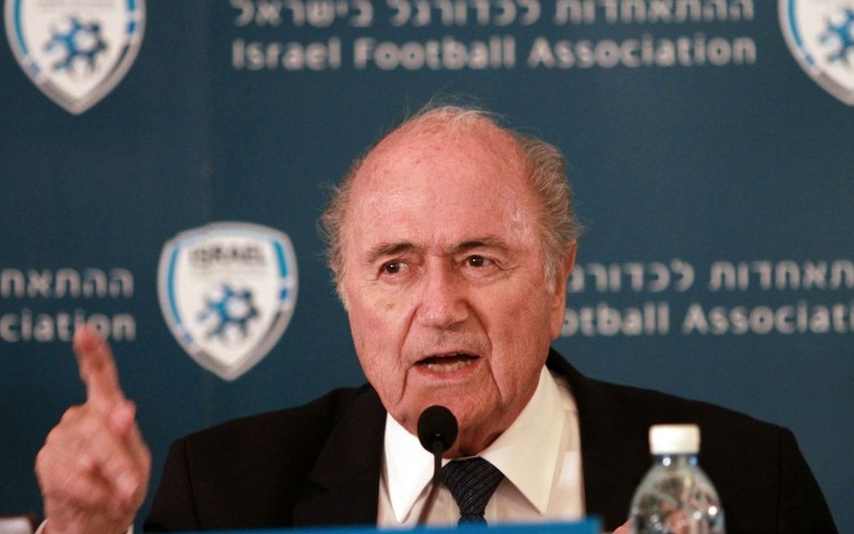 Prezydent FIFA Joseph Blatter na konferencji prasowej w Jerozolimie, 19 maja 2015 roku