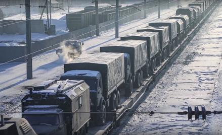 Transport pojazdów wojskowych z Rosji na Białoruś, fotografia z 24 stycznia
