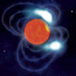 Magnetar według artysty, z liniami pola magnetycznego