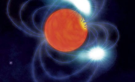 Magnetar według artysty, z liniami pola magnetycznego