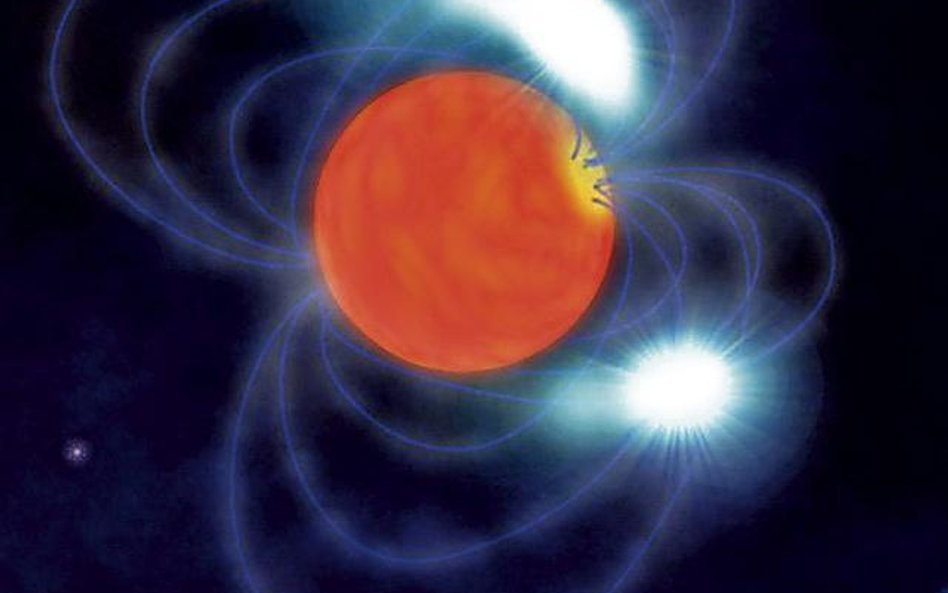 Magnetar według artysty, z liniami pola magnetycznego