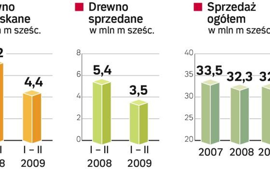 Lasy sprzedają coraz mniej drewna i coraz mniej zarabiają. W 2007 r. zysk netto z tego tytułu wyniós