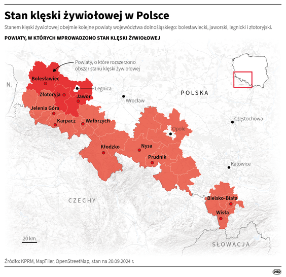Powiaty, na terenie których wprowadzono stan klęski żywiołowej