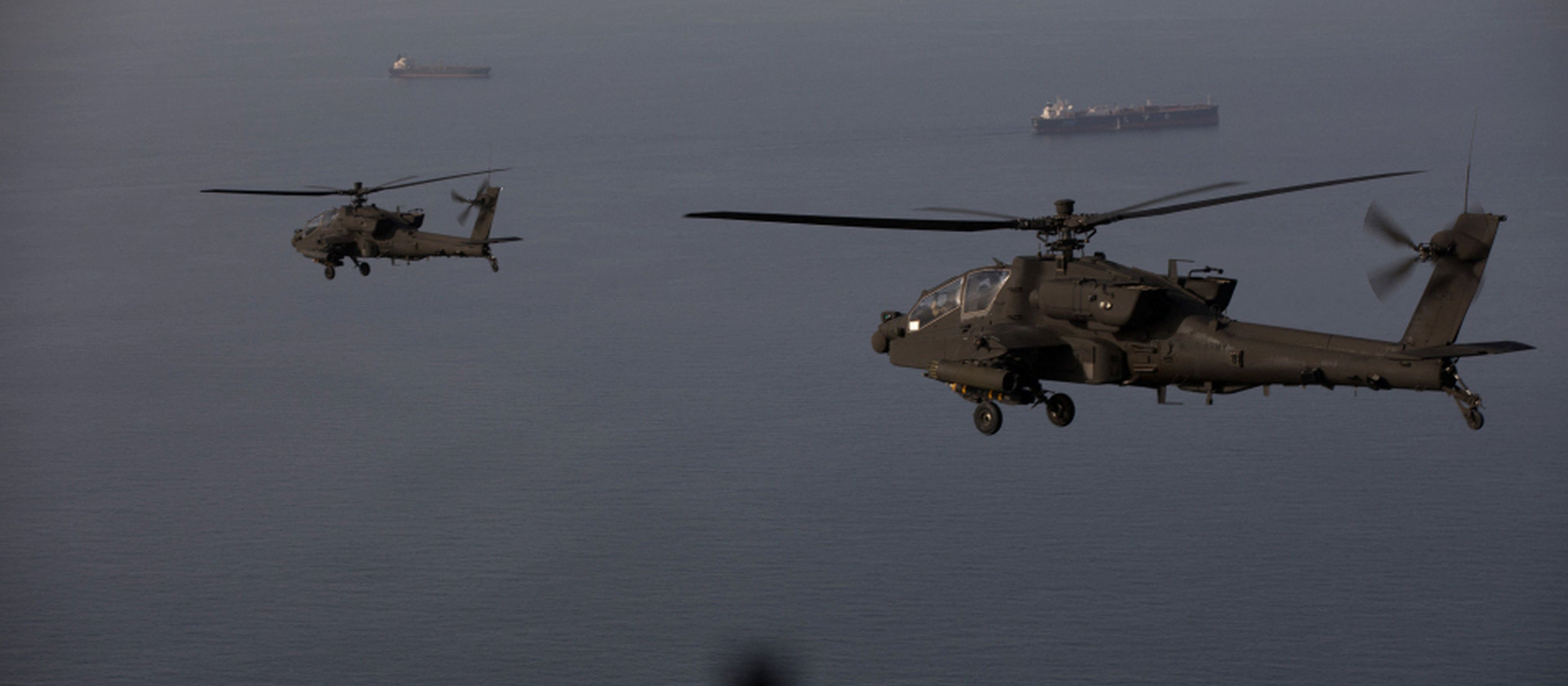 The U.S. lost an Apache chopper  in the Strait of Hormuz area.