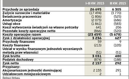 Przykładowy, kwartalny rachunek zysków i strat spółki notowanej na GPW (mln zł)