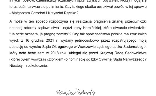 Oświadczenie sędziego Trybunału Konstytucyjnego Stanisława Piotrowicza