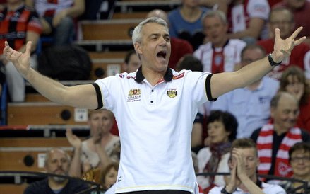 Trener Lotosu Trefla Gdańsk Andrea Anastasi podczas 3. meczu finałowego Ekstraklasy siatkarzy z Asse