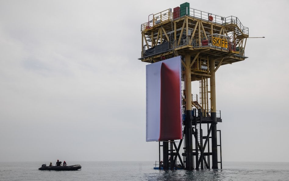 Na płótno o wymiarach 12 na 8 metrów aktywiści z Greenpeace wylali krwistoczerwoną farbę.
