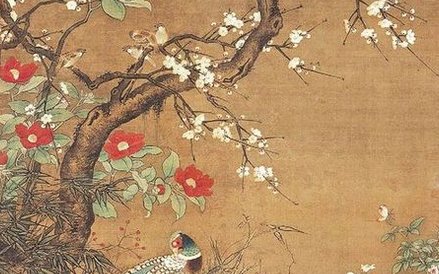 Lü Ji (1477–?) Bażant i krzew kamelii dynastia Ming (1368–1644) zwój pionowy, jedwab, tusz, farby wo