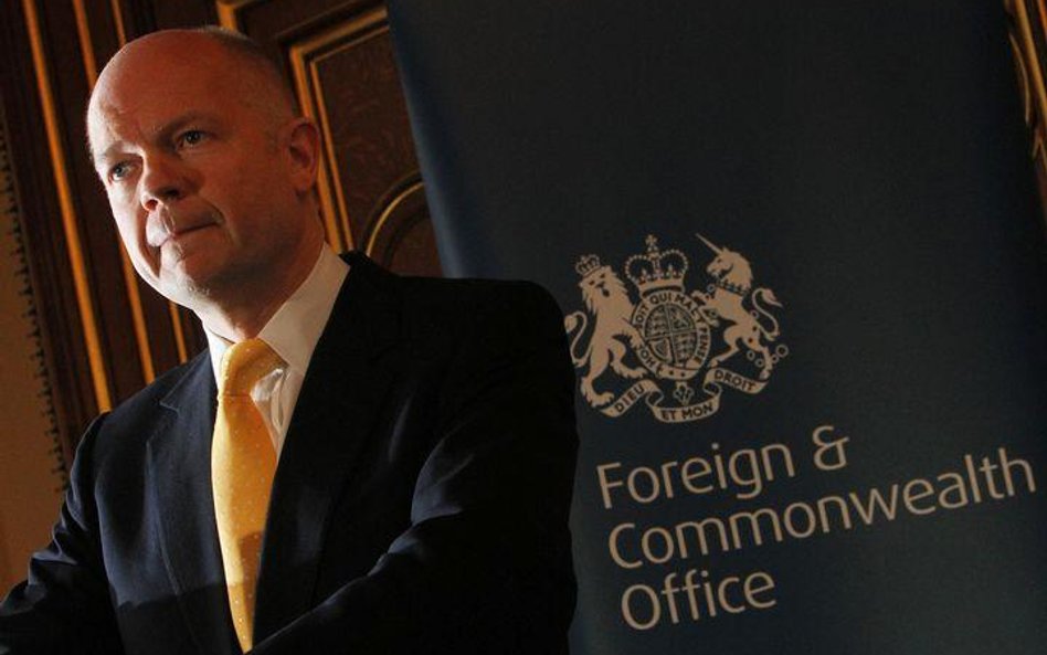 Brytyjski minister spraw zagranicznych William Hague na konferencji prasowej w Foreign and Commonwea
