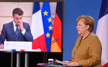 Kanclerz Angela Merkel i prezydent Emmanuel Macron w trakcie wideokonferencji w ostatni piątek