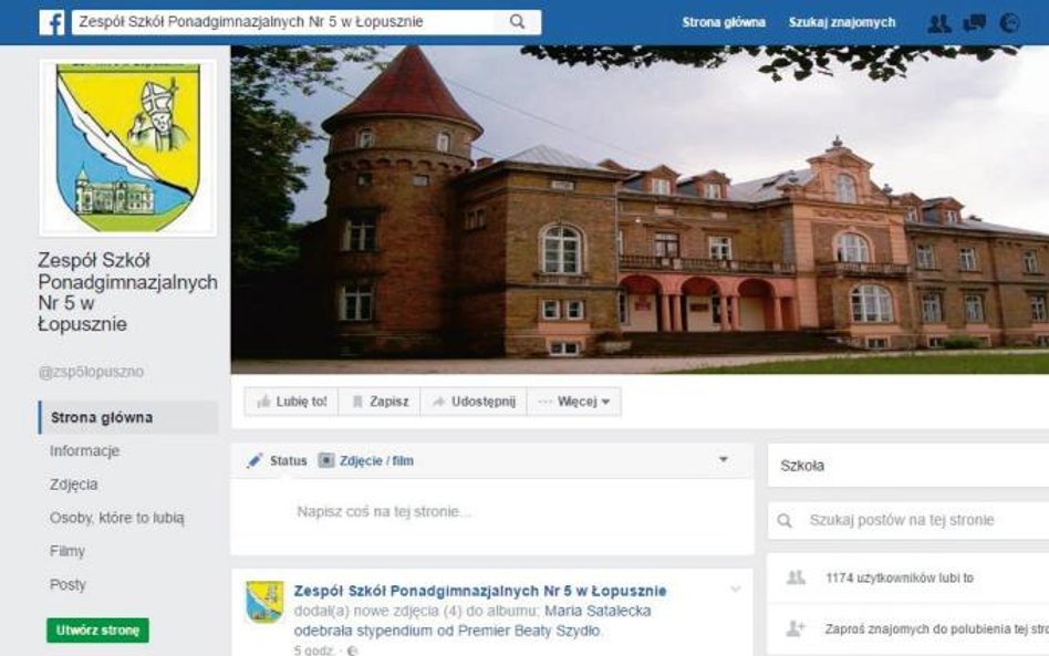 Szkoła z siedzibą w zwróconym pałacu chwali się na FB, że jej uczennica dostała stypendium premiera.