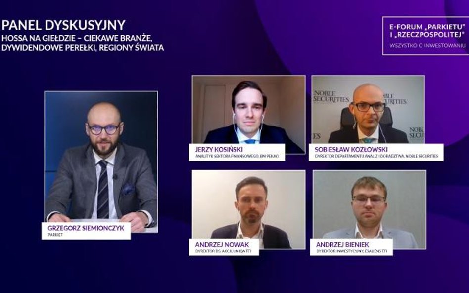 Uczestnicy debaty „Hossa na giełdzie – ciekawe branże, dywidendowe perełki, regiony świata”, która o