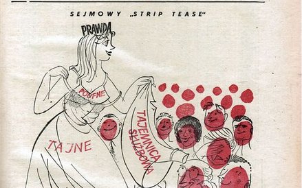 Jerzy Jankowski ps. Ibis, Sejmowy Strip Tease, 1957, Karuzela, 1957, nr 4, s. 1.