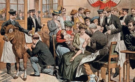 Szczepienia przeciwko ospie wśród mieszkańców Paryża – ilustracja zamieszczona w 1905 roku w piśmie 