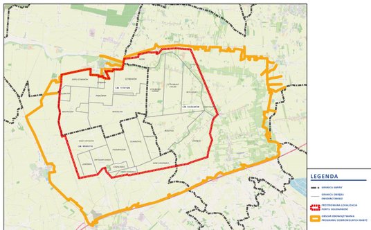 Preferowana lokalizacja lotniska Solidarność z podziałem administracyjnym