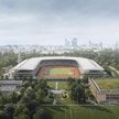Wizualizacja z lotu ptaka na stadion lekkoatletyczny Skra z halą sportową