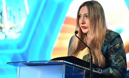 Wiceprezes Urzędu Regulacji Energetyki Renata Mroczek podczas konferencji prasowej.