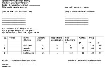 WZÓR spisu z natury. 1. Poz. „Symbol” nie jest polem koniecznym. Można w nim wpisać np. symbol PKWiU