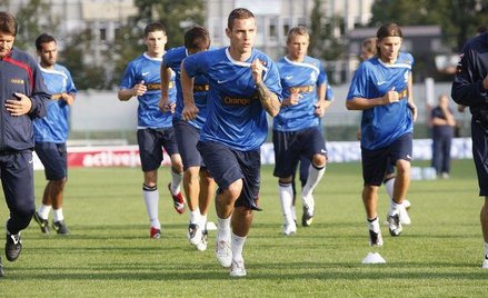 Trening kadry na stadionie Polonii Warszawa. Na pierwszym planie Ludovic Obraniak