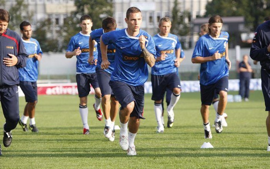 Trening kadry na stadionie Polonii Warszawa. Na pierwszym planie Ludovic Obraniak