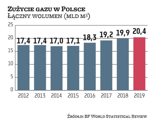Rynek gazu w Polsce od wielu lat rośnie. Według danych BP barierę 10 mld m sześc. zużycia przekroczy