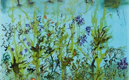 Mężczyźni idący do pracy po kwiatach, 2013, akwarela, grafit, papier, 35 x 25 cm