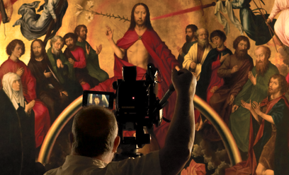 fragment wideofresku z wystawy „Hans Memling. Ultimum Iudicium. Lech Majewski”