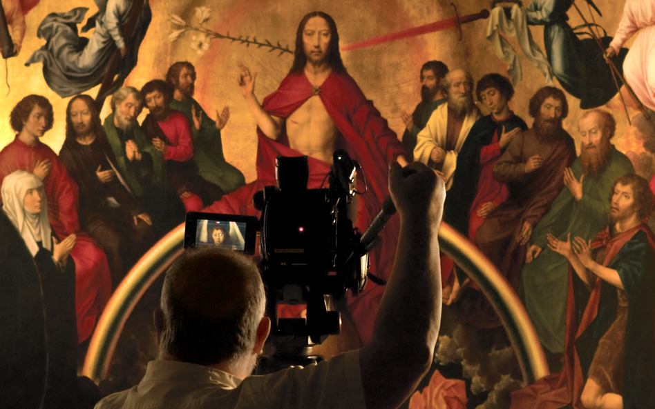 fragment wideofresku z wystawy „Hans Memling. Ultimum Iudicium. Lech Majewski”