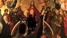 fragment wideofresku z wystawy „Hans Memling. Ultimum Iudicium. Lech Majewski”