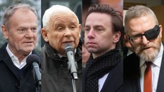 Donald Tusk, Jarosław Kaczyński, Krzysztof Bosak i Grzegorz Braun