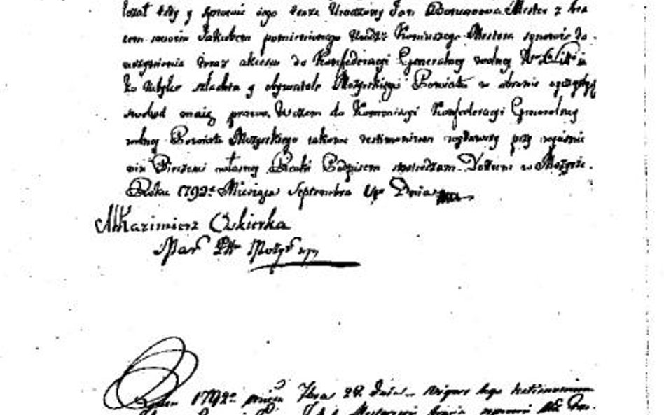 Grzegorz Bonawentura Mester w liście marszałka powiatu mozyrskiego, rok 1792