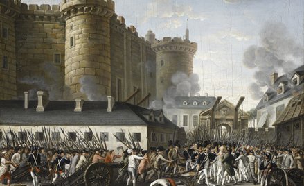 „Zdobycie Bastylii, 14 lipca 1789” – obraz nieznanego autora. Zdobycie Bastylii przez paryskich mies