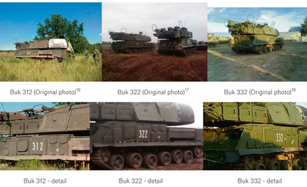 Ilustracja z raportu Bellingcat w sprawie katastrofy lotu MH17. Dziennikarze obywatelscy porównali d