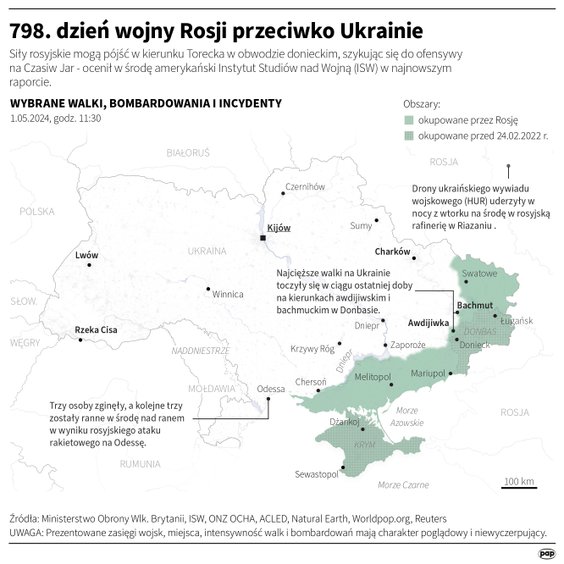 Tak wyglądała sytuacja na froncie w 798 dniu wojny